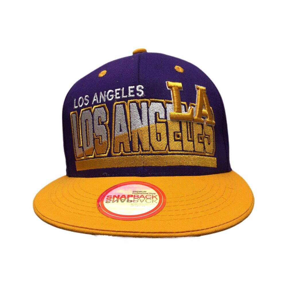 Los Angeles Hat Cap Premium Professional Style SNAPBACK Purple Gold Embroidered